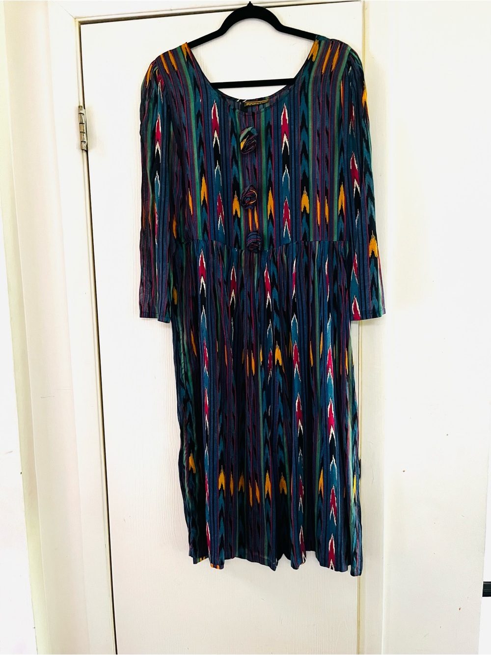 VTG Boho Sheer Chiffon 1920s Art Deco Drop Waist 90s Festival Dress XL